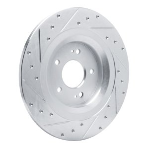 Hyundai Ioniq 5 Brake Rotor (1) - Rear Right - R1 Concepts - Drilled & Slotted - Silver - `22-`25